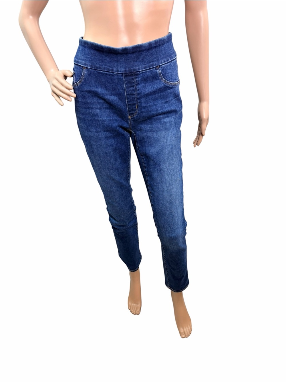 Chicos Size 2R 00R Pull On Elastic Waist Blue Denim Jeggings Dark Wash